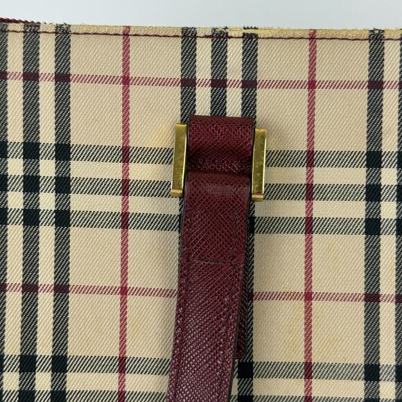 Burberry Nova Check Tote Bag Beige Black Burgundy Plaid Authentic ISSUES READ - Picture 4 of 16